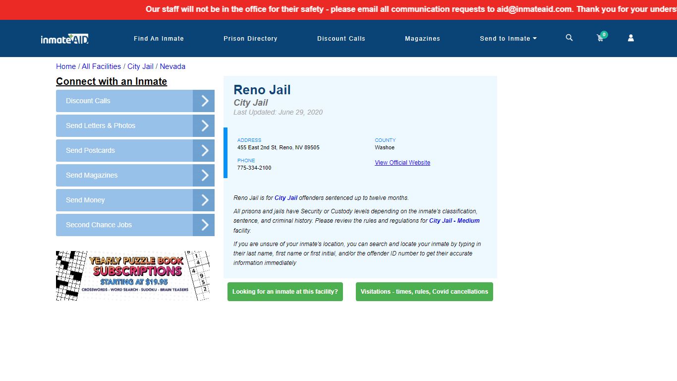 Reno Jail | Inmate Locator